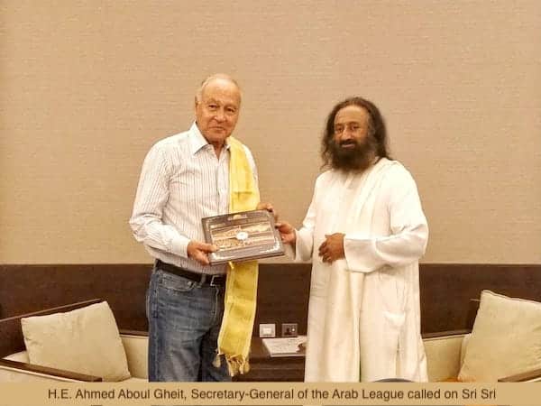 Ahmed Aboul Gheit with Gurudev Sri Sri Ravi Shankar in UAE 2018
