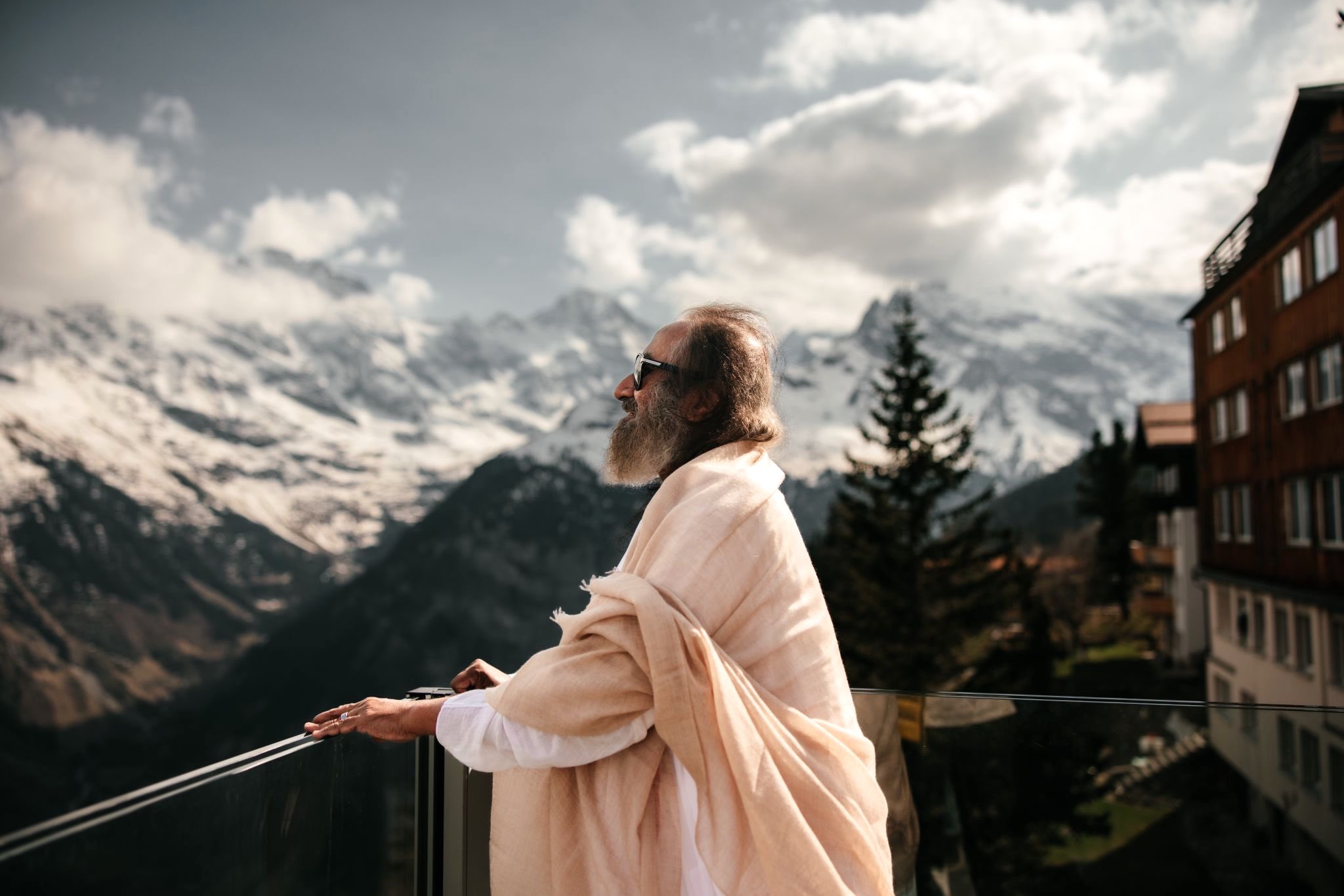 Gurudev during a walk in the mountains in Interlaken Switzerland
