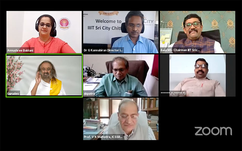 Gurudev in a panel discussion on value-based education for personality development organized by IIIT Sri City Nov 2021