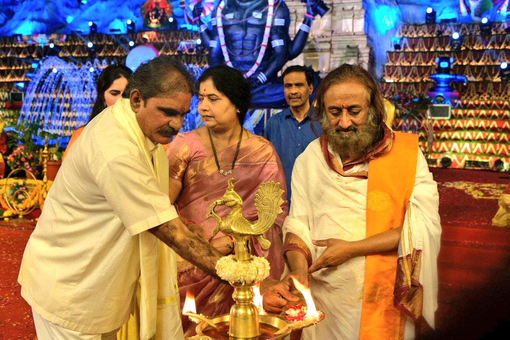 Karthik Poornima lamp lighting with Gurudev in Hyderabad