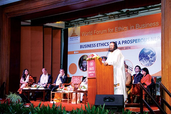 Sri-Sri-addressing-the-audience-at-WFEB-Nepal-conference
